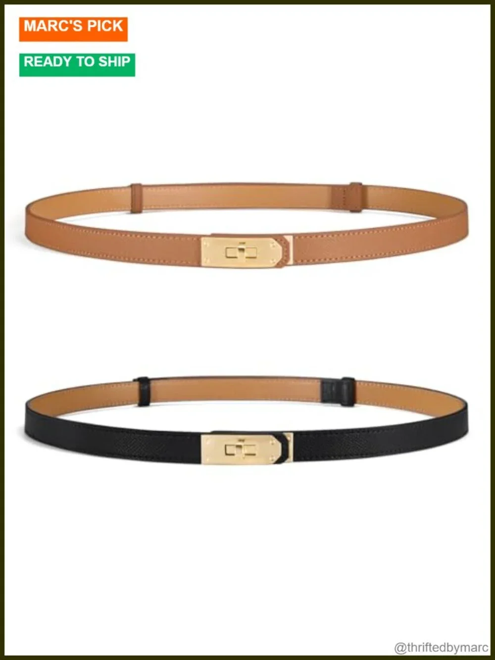 Women's Skinny Leather Belt with Turn-Lock Buckle – Adjustable for Dresses &